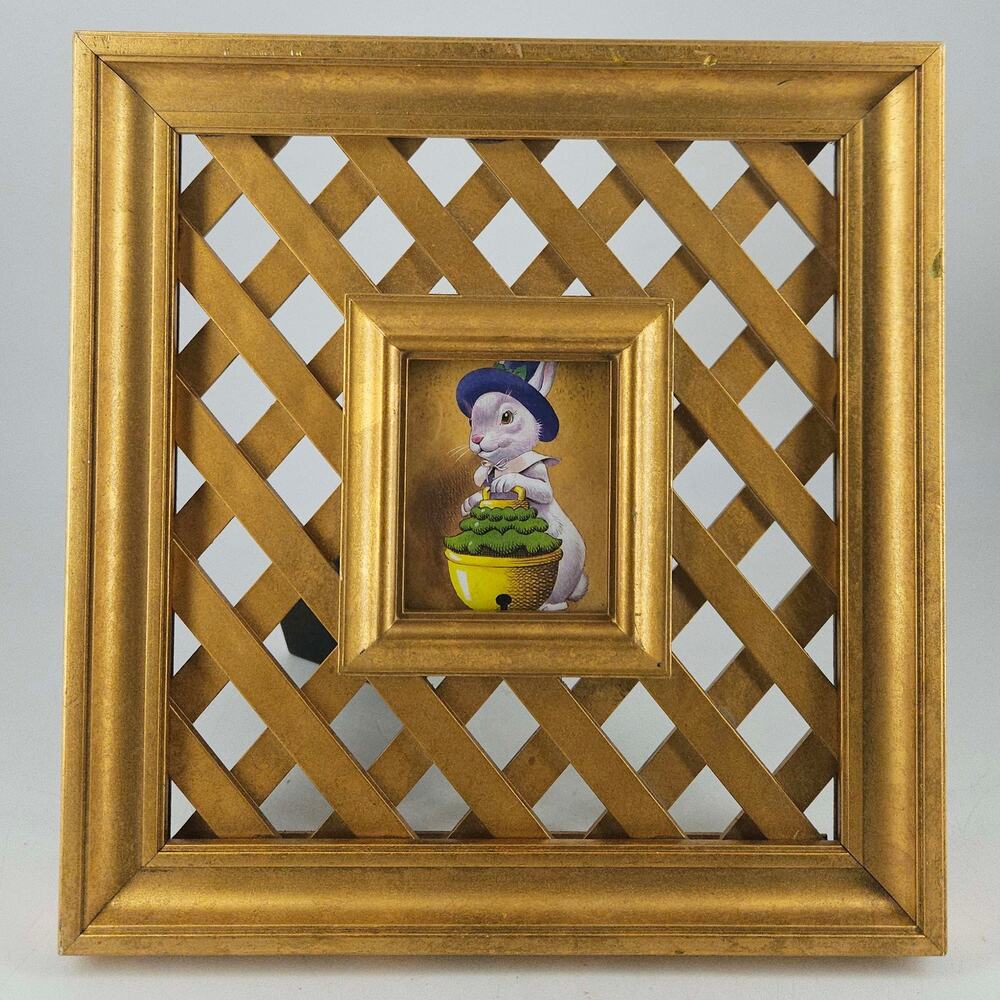 Vintage gold unique wood lattice chinoiserie Standing Easel Picture Frame